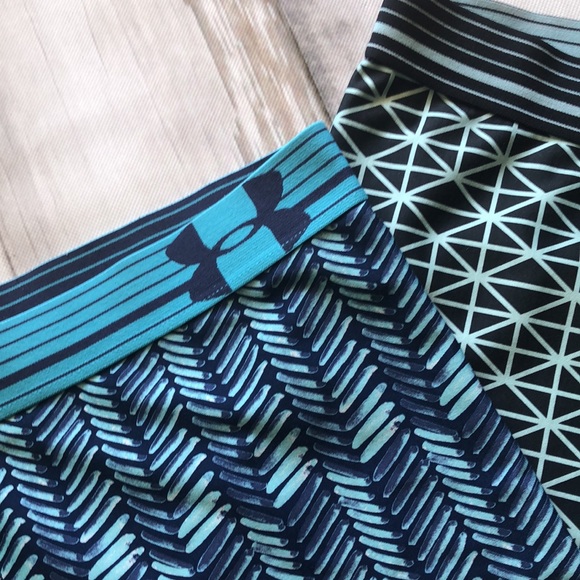 UNDER ARMOUR ATHLETIC SHORTS Two pairs/ geometric print Woman’s medium - Picture 3 of 8